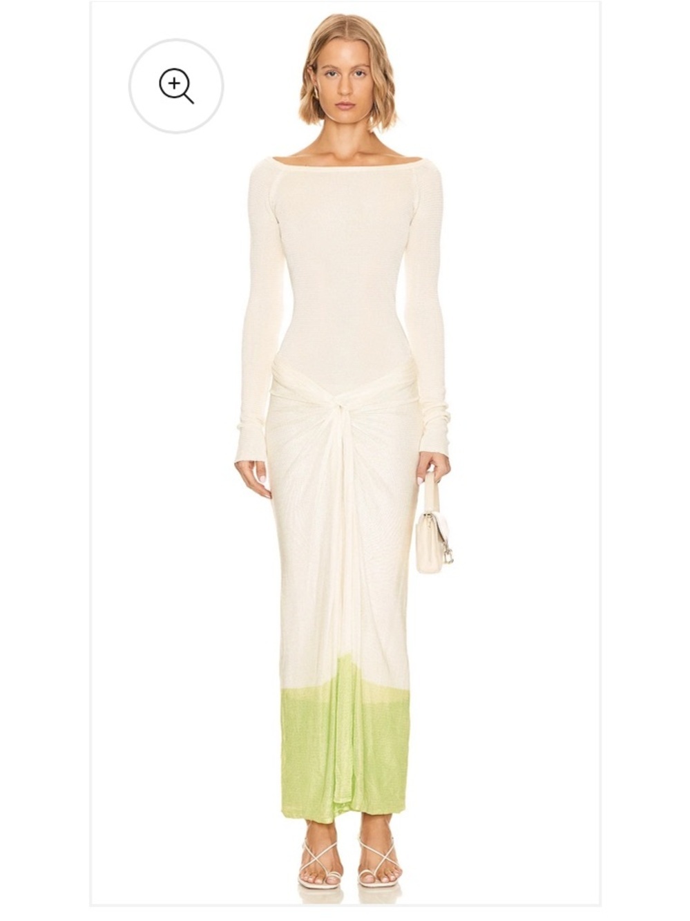 Baobab Amar Dress White Lime Cream Long Sleeve Maxi Green Ombre Hem Revolve L